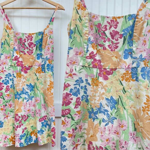Old Navy Dresses & Skirts - Old Navy Floral Fit & Flare Mini Sundress Women's Linen Blend Pastel Summer Med